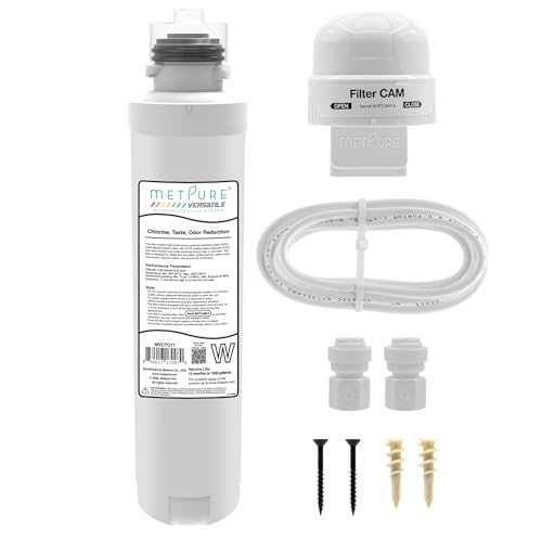 Metpure Versatile Inline MVCTO11-KIT Quick Twist Water Filter 1/4" for Refrigerator, Ice Maker, Coffee Maker, Reduces Bad Taste, Odor, Chlorine in Drinking Water. Complete Kit.