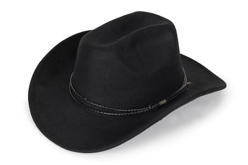 Western Cowboy Hat for Men Women Classic Fedora Hat with Buckle Belt (Size:M-L)