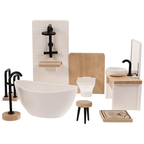 JOINPAYA 1set Dollhouse Bathroom Set: Dollhouse Bathroom Furniture Accessories 1 12 Scale Mini Shower Room AdornmentsSink Scale Shower Toilet Bathtub Stool for Doll Accessories