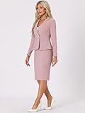 Allegra K Women's Business Suit 2 Pieces Tweed Trim Blazer Jacket and Skirt Set Medium Pink