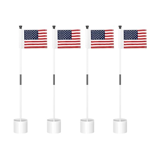 KINGTOP American Golf Flagstick Mini, Double-Side USA Golf Flag, Practice Putting Green Flags for Yard, Chipping Golf Pin Flag Hole Cup Kit, Portable 2-Section Design All 3 Feet, Gift Idea, 4-Pack