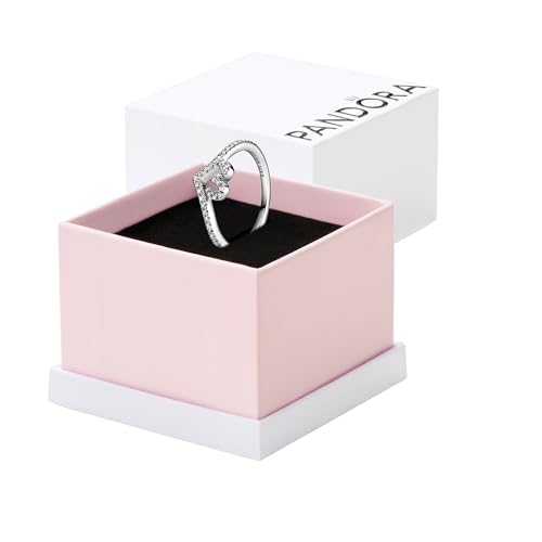 Pandora Sparkling Wishbone Heart Ring - Stackable Ring for Women - Gift for Her Sterling Silver with Clear Cubic Zirconia - Size 4.5 - With Gift Box