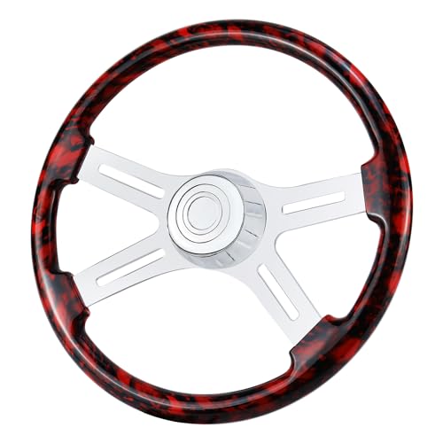 QYMOPAY 18"Solid Wood Skulls Hydro-Printed Truck Steering Wheel 4-Spoke Chrome Plated Aluminum Steering Wheel for Semi-Trailers,Trucks for Kenworth, Peterbilt, Volvo, Freightliner