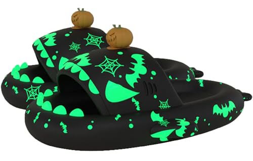 Luminous Christmas & Halloween Shark Slippers - Glow in the Dark 3D Cartoon Open Toe Slides (10.5-11.5 Women/8.5-9.5 Men, Black)
