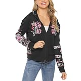 Grosy Boho Floral Embroidered Hoodie for Women Zip Up Long Sleeve Hooded Sweatshirt for Fall Winter Mexican Ethnic Vintage Jackets (Black-02, 3X-Large)