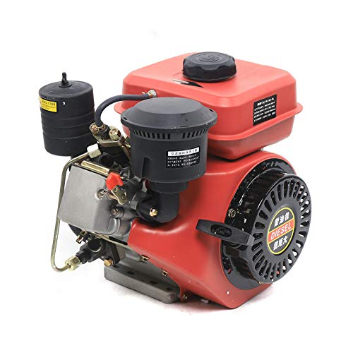 6HP 4 Stroke Diesel Engine Red Heavy Duty Single Cylinder Diesel Motor Engine with Air Cooling System Recoil Type Hand Start 3000 RPM Vertical Multi-Purpose Engine Motor