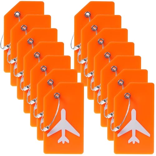 14 Pack Silicone Luggage Tag for Suitcases with Stainless Loop, TSA Approved, Privacy Protection Travel Essentials Bag Tags by Gostwo, Orange