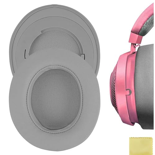 Geekria QuickFit Replacement Ear Pads for Razer Kraken Pro V2, Kraken 7.1 V2, Stormtrooper/Pewdiepie Edition Headphones Ear Cushions, Headset Earpads, Ear Cups Cover Repair Parts (Grey)