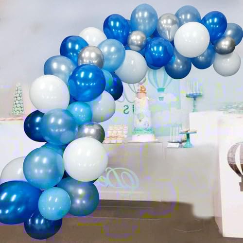 16ft Blue White and Silver Balloon Garland Arch Kit with 117 Balloons - Easy Assembly Party Decor for Birthdays, Weddings, Baby Showers- Includes Arch Strip & Dot Glue