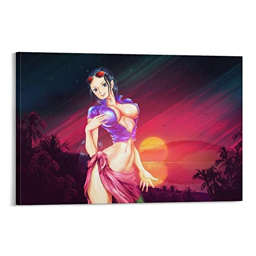 Anime Painting Canvas Wall Art Anime One Piece Sexy Beautiful Nico Robin Big Boobs Sunset Sea Seagull Background Painting Artwork Home Decor Room Decor 24x36inch(60x90cm)