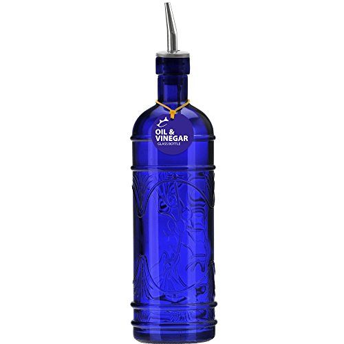 Couronne Co. Olive Branch Recycled Glass Oil or Vinegar Bottle with Pour Spout, B6541P15, 11 Inch Tall, 16.1 Ounce, Cobalt Blue