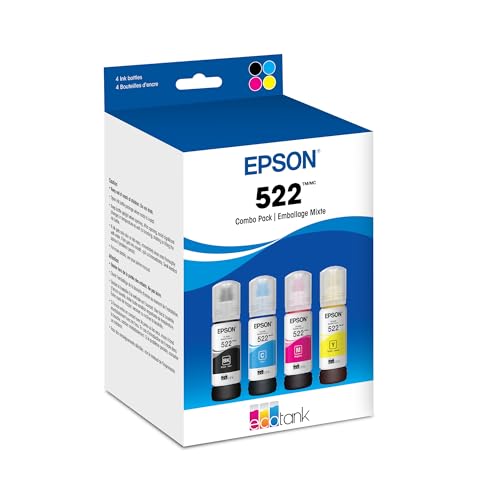 Epson 522 EcoTank Ink Ultra-high Capacity Bottle Black & Color Combo Pack (T522120-BCS) Works with EcoTank ET-2720, ET-2800, ET-2803, ET-2840, ET-4700, ET-4800, ET-4810