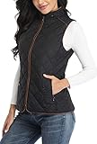 Dilgul Women's Padded Vest, Stand Collar Lightweight Zip Quilted Gilet Black L