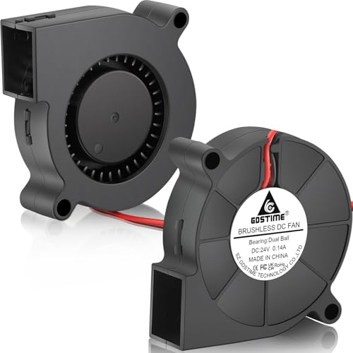 GDSTIME 50mm x 15mm Blower Fan 24V High Speed, 5015 Part Cooling 24 Volt Fans Dual Ball Bearing Brushless DC Turbo 2-Pin 8500 RPM for 3D Printer, 2-Pack
