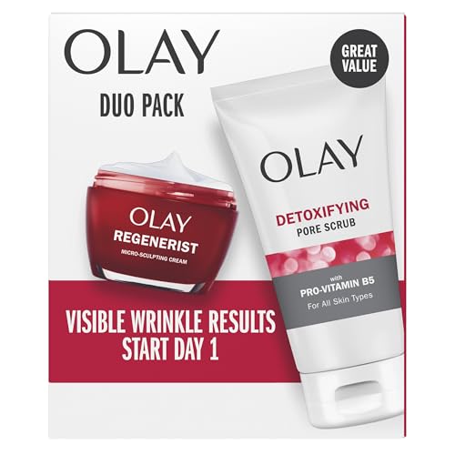 Olay Face Wash Regenerist Advanced Anti-Aging Pore Scrub Cleanser (5.0 Oz) and Micro-Sculpting Face Moisturizer Cream (1.7 Oz) Skin Care Duo Pack, Total 6.7 Ounces