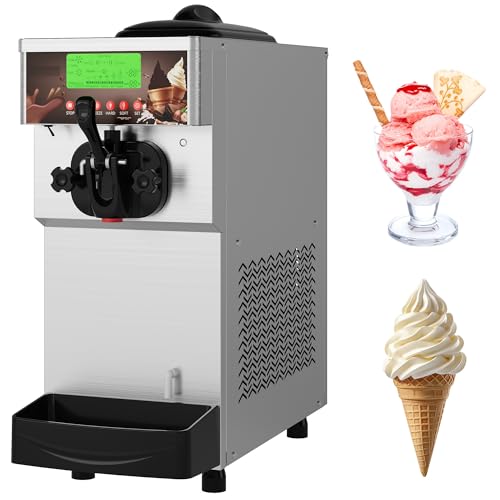 1000W Single Flavor Commercial Soft Ice Cream Maker, 2.8-5.3 Gal/Hr Soft Serve Ice Cream Machine with 5-Inch Display, Easy to Operate, Self-Cleaning, High Productivity for Restaurant Snack Bar, 115V