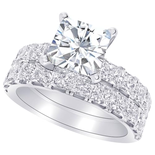 1 Carat (ctw) 14K White Gold Princess Cut LAB GROWN Diamond Engagement Ring Princess Allure Diamond Wedding Bridal Set (Color D-E Clarity VS1-VS2)
