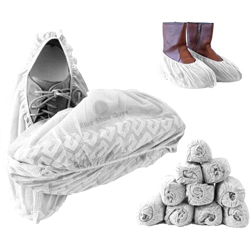 Premium Disposable Boot & Shoe Covers Booties | 100 Pack | Durable, Non-Slip, Non-Toxic, Water Resistant, Recyclable Protectors for Indoor & Outdoor | Large Size Fits Most Shoes (White)