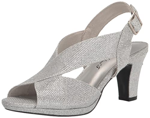 Easy Street Women's Christy Heeled Sandal, Silver Glitter, 8.5