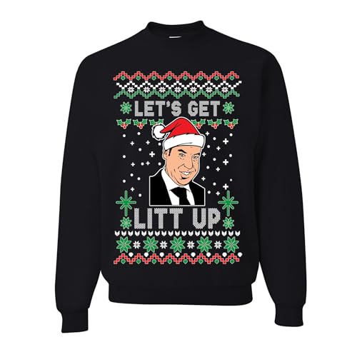 wild custom apparel Lets Get Litt Up Louis Tv Show Ugly Christmas Sweater Sweater Crewneck Sweatshirt, Black, X-Large