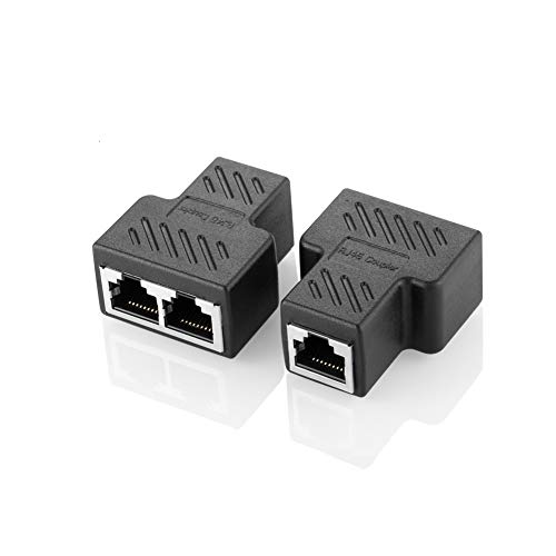 Oxsubor RJ45 Splitter Connectors Adapter 1 to 2 Ethernet Coupler Double Socket HUB Interface Contact Modular Plug Connect Network LAN Internet Cat5 Cat62 Pack (Can't Run Both at The Same TIME)