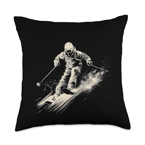 Retro Skiing Vector Throw Pillow
