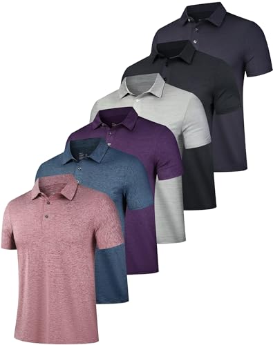 OYGSieg 6 Pack Mens Polo Shirts Performance Short Sleeve Golf Shirt Moisture Wicking Athletic Casual Collared T-Shirt SetA L