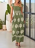 Happy Sailed Rompers for Women 2025 Summer Boho Floral Printed Womens Jumpsuit Maternity Overalls Short Sleeve High Waist Wide Leg Pants Romper with Pockets Beach Vacation Outfits Green X-Large