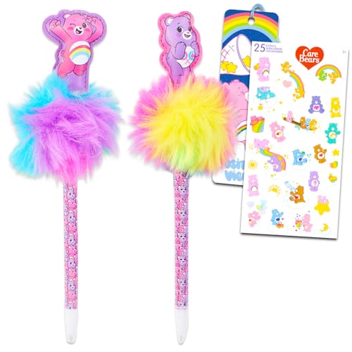 Care Bears Pens Set - Bundle with 2 Pom Pom Pens, Stickers, and Bookmark Office Supplies