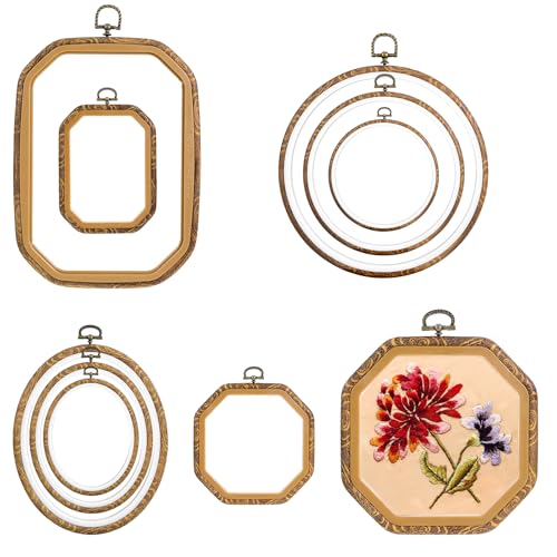 9 Pcs Large Embroidery Hoop Frame Imitated Wood Display Frame Wooden Embroidery Hoops Cross Stitch Hoop Ring for Art Craft DIY Sewing and Hanging Ornaments Circle Oval Octagonal