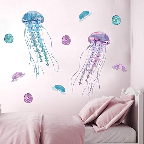 decalmile Large Jellyfish Wall Stickers Ocean Underwater Fish Wall Decals Girls Bedroom Nursery Bathroom Wall Decor(Jellyfish Size: 29" H x 17" W)