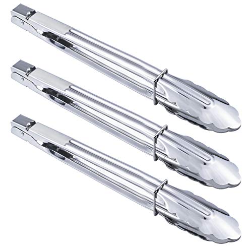 HINMAY Stainless Steel Serving Tongs Grilling Tongs for Cooking Camping Barbecue (12-Inch 3 Pieces)