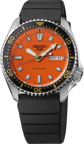 Seiko 5 Sports Men's Automatic Watch with Stainless Steel Case and Luminous Hands - Stylish Wrist Watches, Black Orange