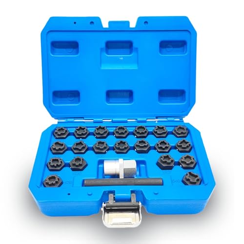 JEUCLEL 22PCS Wheel Locking Nut Key Kit Compatible with VW VAG Volkswagen, Wheel Lock Nut Socket Adapter Set, Wheel Anti-Theft Lug Nut Removal Tool, Anti-Theft Screw Remover Hand Repair Tool