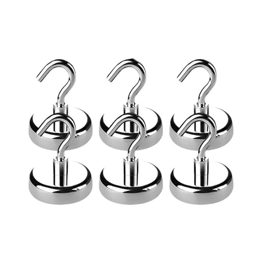 VCIMZUL Strong Powerful Round Neodymium Magnet Hook Salvage Magnet Sea Fishing Equipments Holder Pulling Mounting Pot with Ring Hooks(10mm,15pcs)