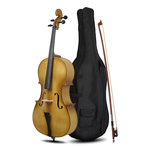 Ktaxon Full-Size Cello, Beginner Cello 4/4, Acoustic Cello Set with Portable Bag, Bow, Rosin, Bridge, Adults & Kids String Musical Instruments(Matte Golden)