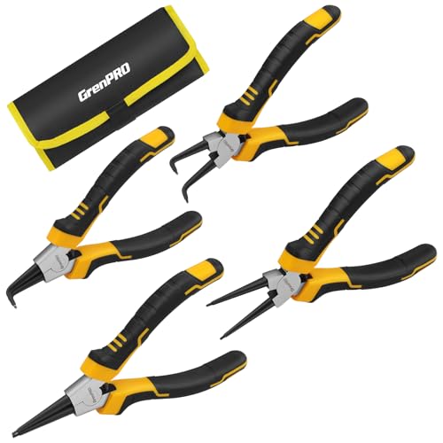 4-Piece Snap Ring Pliers Set - 7-Inch Internal/External Circlip Pliers Kit (Straight/Bent Jaw, 5/64" Tip) for Ring Removal, Heavy Duty Chrome Vanadium Steel with Storage Pouch