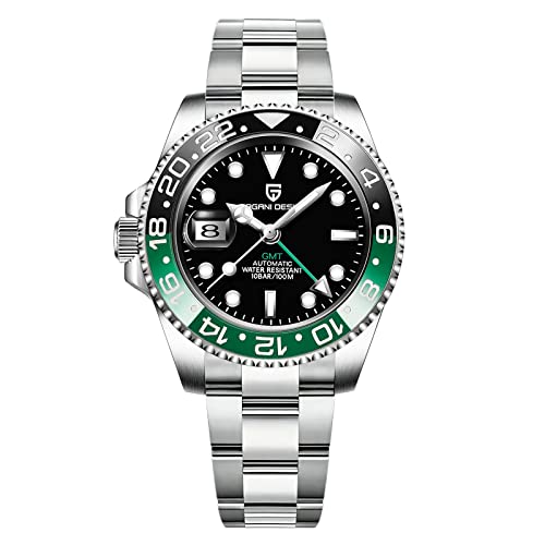 BY BENYAR Pagani Design Men GMT Automatic Watches-Fashion Stainless Steel Mechanical Watch-Sapphire Glass Lens Watch Men (Black Green)