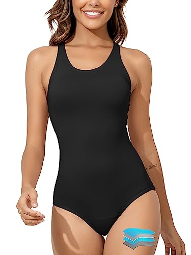 Beautikini Period Swimwear Women's One Piece Leakproof Menstrual Bathing Suit Racerback Swimsuit for Teens Girls Black S