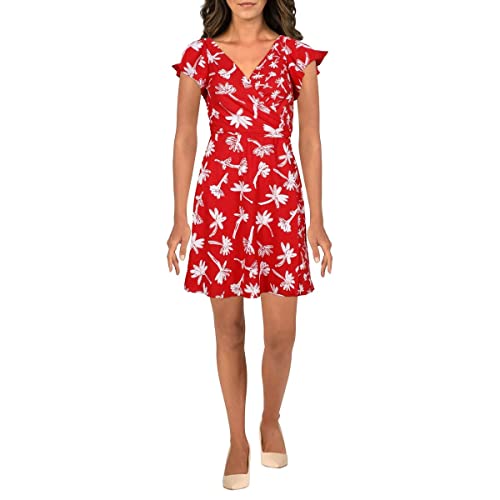 French Connection Women's Printed Wrap Dress, Lollipop Red Multi, 4