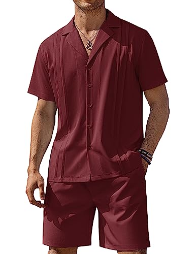 COOFANDY Men's Shirt and Sets Short Sleeve Leisure Shirts Summer Vacation Outfits
