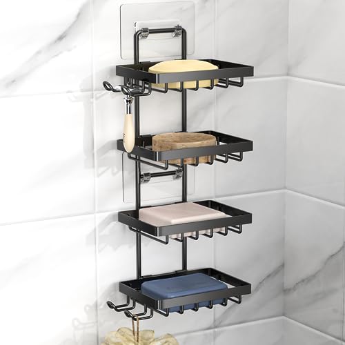 Moforoco Soap Holder Shower, Soap Dish for Shower 304 Rustproof Stainless Steel, Bathroom Soap Bar Holder for Shower Wall with Razor Holder, More Shampoo Bar Holder for Shower Caddy Organizer