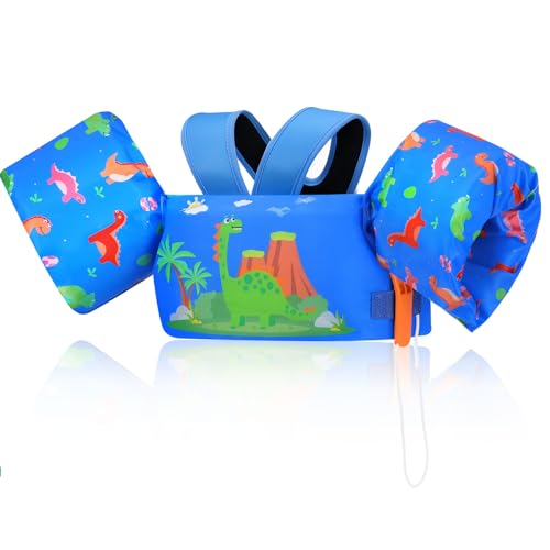 MoKo Swim Arm Band for Kids 20-30-40-50lbs, Clearance Toddler Swim Vest Cute Cartoon Swimming Wings Pool Floats Sleeve Children Water Sports Learning Swim Training Equipment, Blue & Dinosaurs