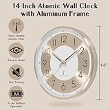 Aurowit Atomic Analog Wall Clock 14 Inch Battery Operated Wall Clocks Radio Controlled Clock Sets Automatically Gold Large Wall Clock Decor Kitchen Living Room Bedroom