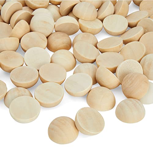 100 Pack Half Wooden Spheres for Crafts, 1-Inch Split Wood Balls for Home Decor, Gnome Noses, and Wreath Making Supplies