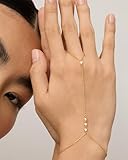 PAVOI 14K Yellow Gold Plated Cubic Zirconia Hand Chain Bracelet for Women | Dainty Station Bracelet and Ring Chain Body Jewelry