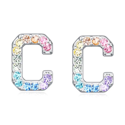 Girls Initial Letter Stud Earrings,Alphabet Number Earrings Gifts Jewelry for Women (C)