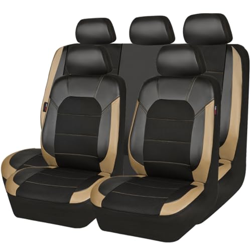 CAR PASS Leather seat Covers,Automotive Universal Sport car seat Cover Super 5mm Composite Sponge Inside,Airbag Compatible fits Most Cars, SUVs, Trucks, and Vans (Full Set,Black and Beige)