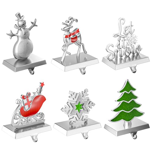 Homyplaza Christmas Stocking Holders for Mantle Set of 6 Stocking Hangers Weighted Metal Hook Stand for Fireplace Christmas Decoration