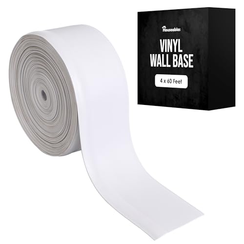 Baseboard Trim, Vinyl Baseboard Molding 4 Inch, Rubber Molding Trim, Cove Base, 4IN x 60FT Roll, White, Base Boards For Walls, Flexible Floor Moulding, Skirting Covers For Wall, Garage, Bathroom